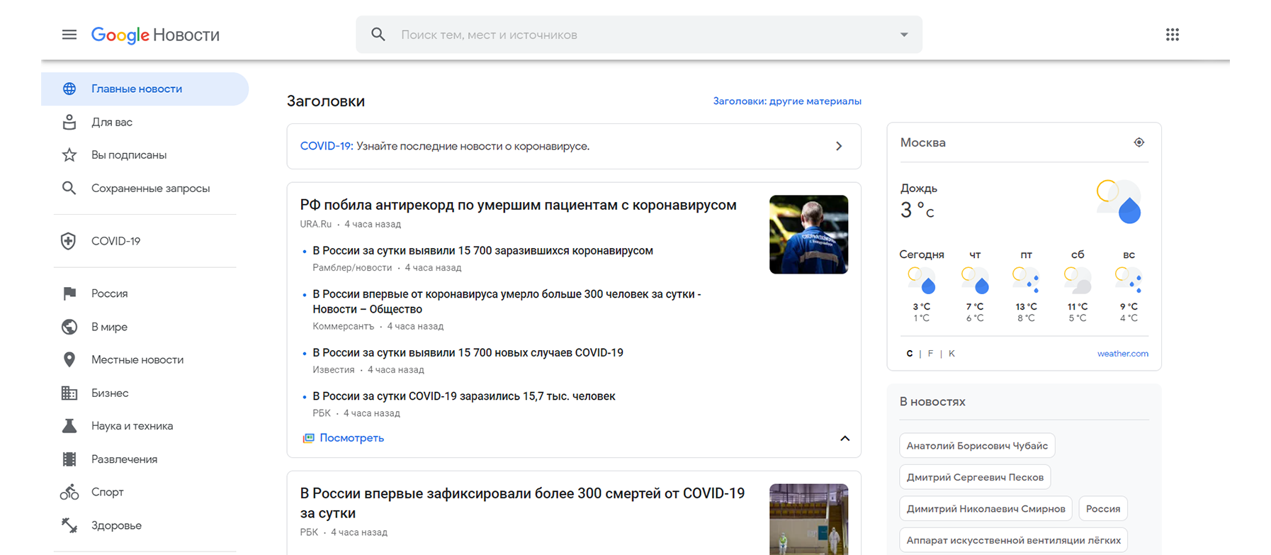 Новостной агрегатор Google Новости